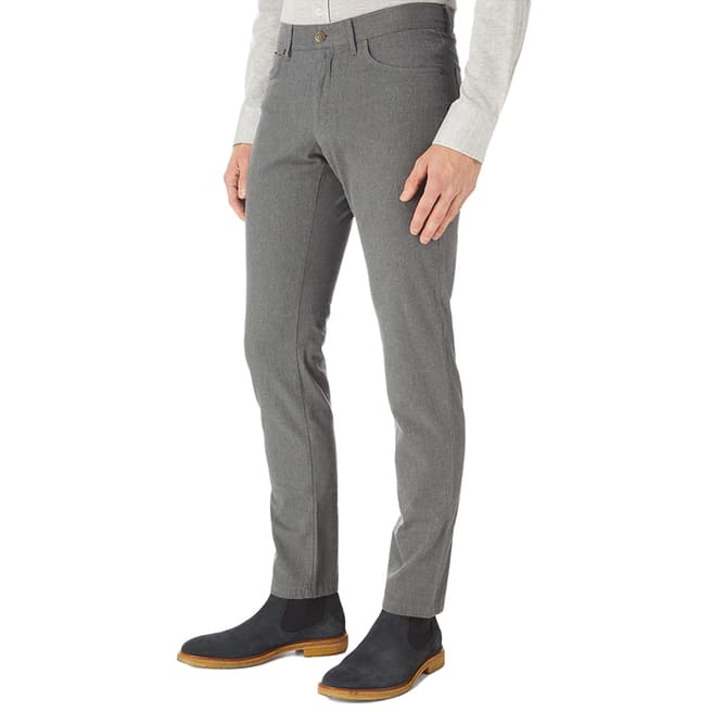 Hackett London Grey Cotton Flannel Stretch Trousers