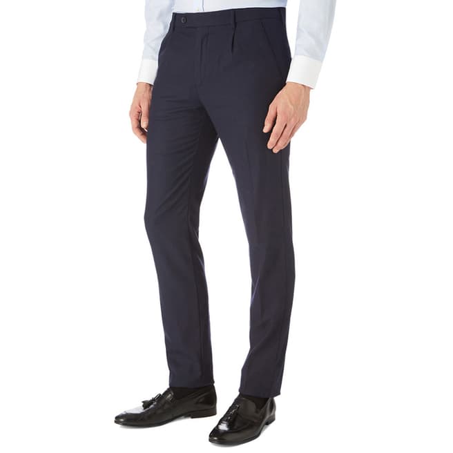 Hackett London Navy Washed Wool Stretch Trousers