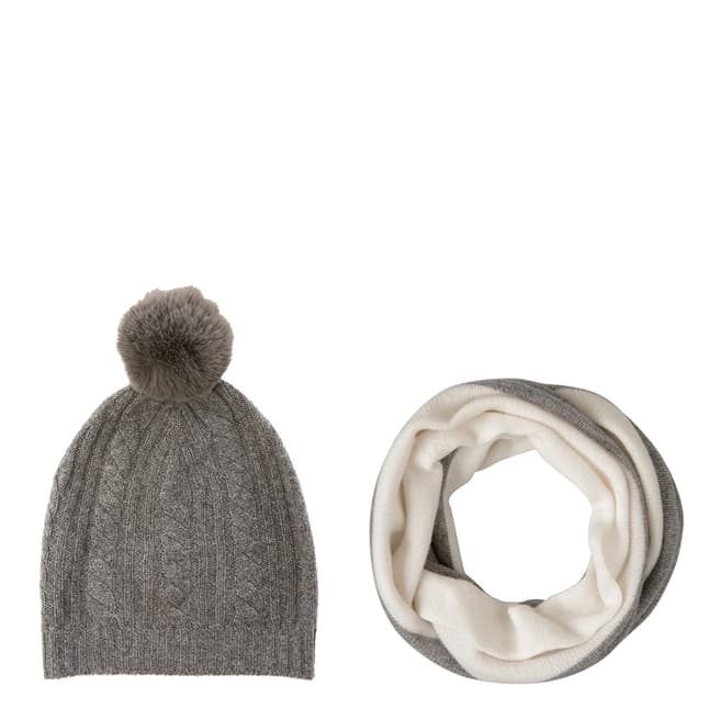 Laycuna London Grey Cashmere Snood and Bobble Hat Set