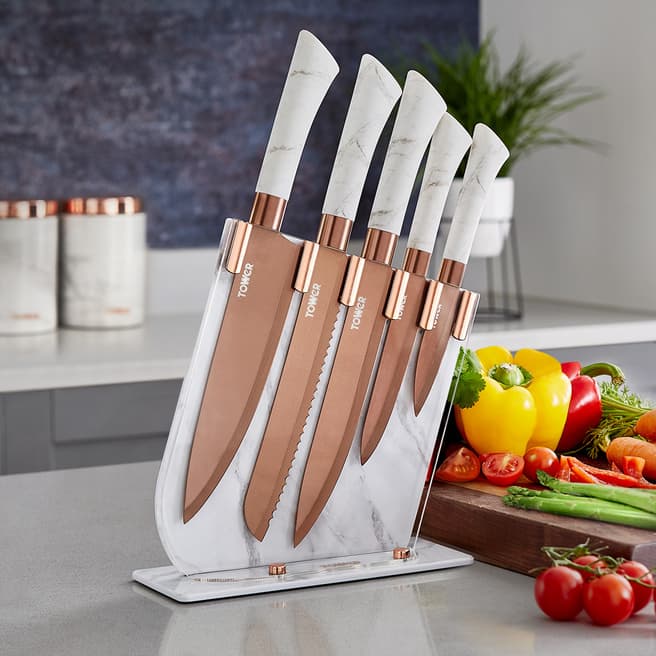 Tower 5 Piece Marble Knife Set with Acrylic Stand