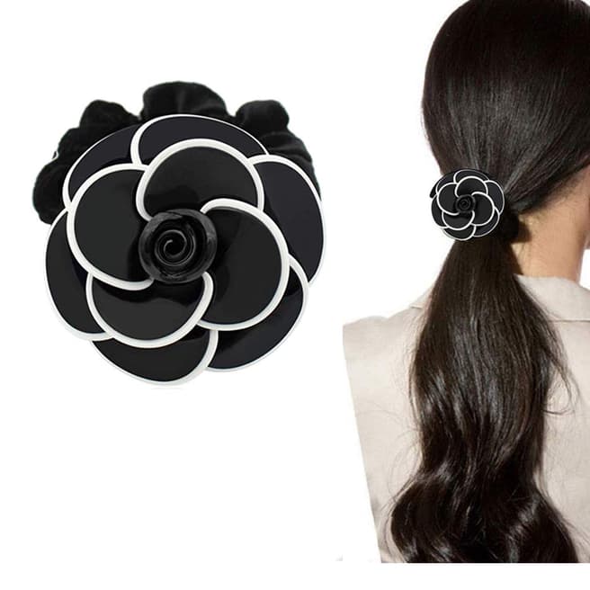 White label by Liv Oliver White/Black Camellia Flower Hair Tie