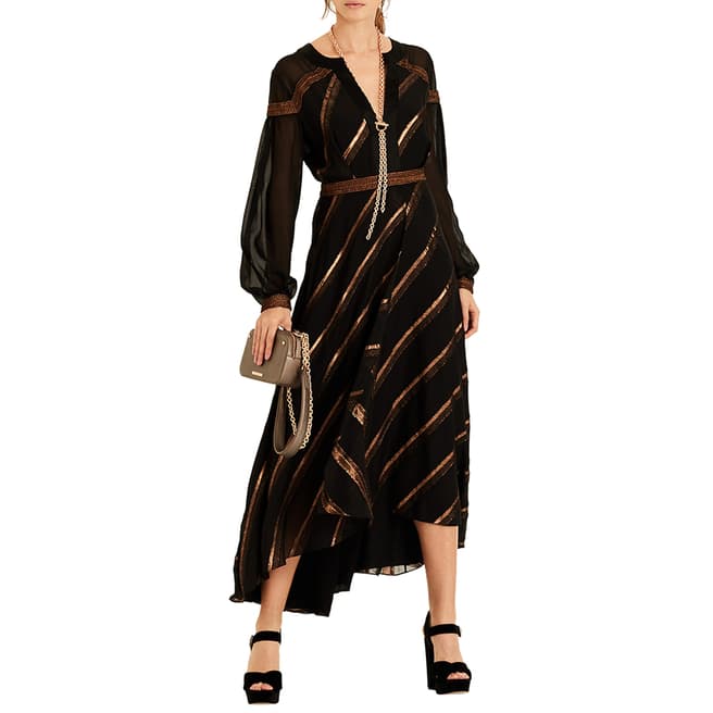 Amanda Wakeley Black Metallic Chiffon Stripe Dress