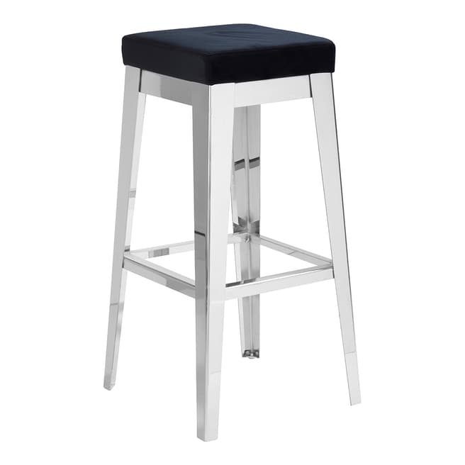 Fifty Five South Horizon Bar Stool, Silver Finish Stainless Steel, Black Cushion