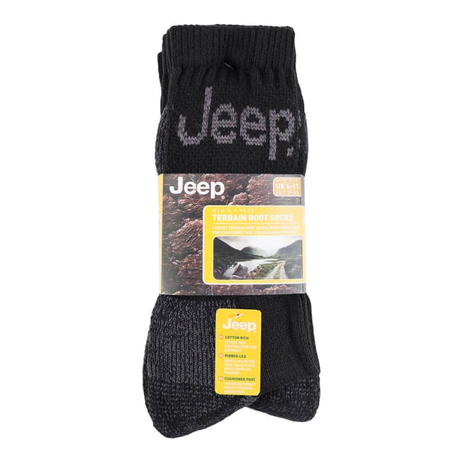 Jeep Black Mens 3 Pair Jeep Luxury Terrain Boot Sock