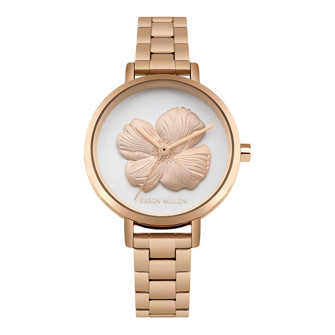Karen Millen Rose Gold Flower Face Bracelet Watch