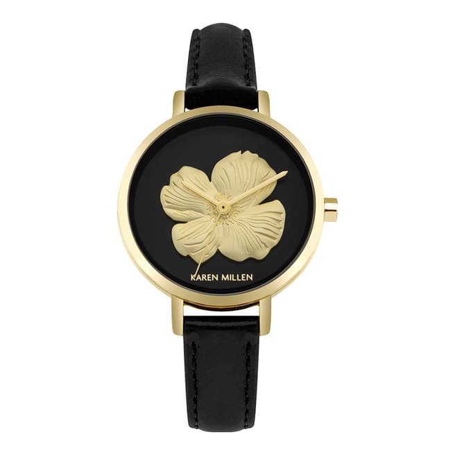 Karen Millen Black Gold Flower Face Watch