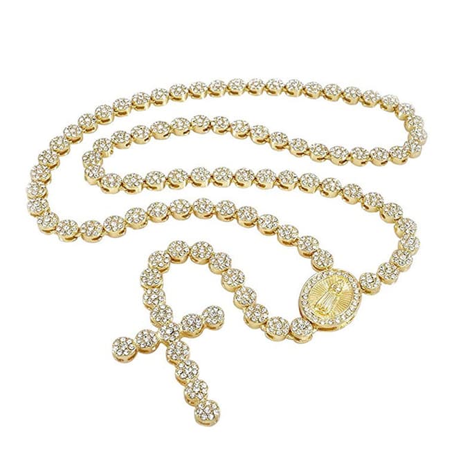Stephen Oliver 18K Gold Plated Pave Cross Rosary Necklace