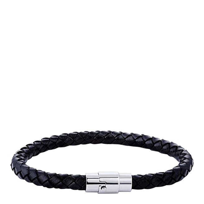 Stephen Oliver Silver / Black Leather Woven Bracelet