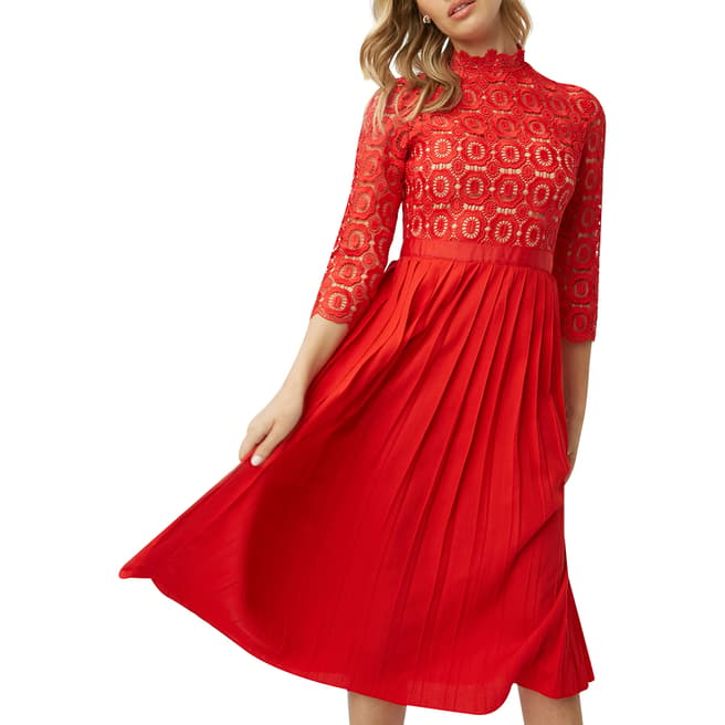 Little Mistress Red Alice Crochet Pleat Dress