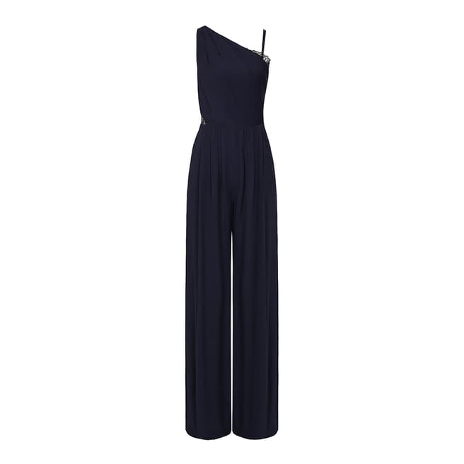 Reiss Navy Polly One Shoulder Jumpsuit