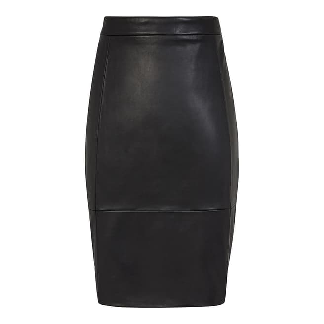 Reiss Black Olivia Leather Ponte Skirt