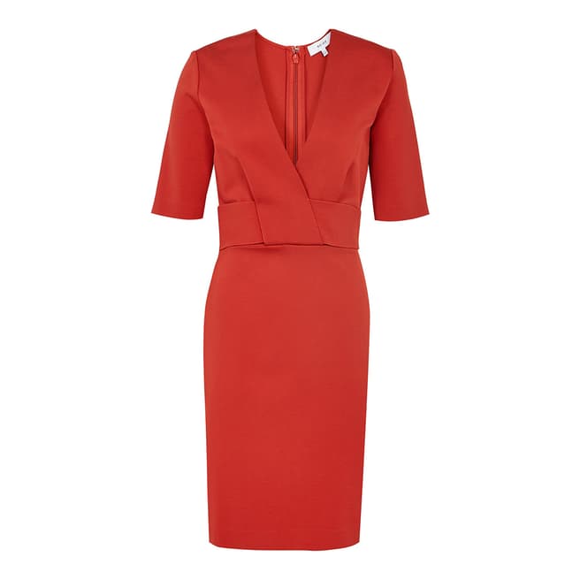 Reiss Red Rebecca Wrap Fitted Dress