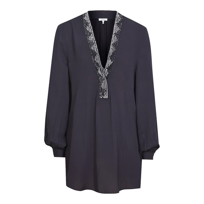 Reiss Navy Phoebe Embroidered Blouse