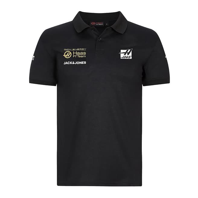 Haas F1 Team Men's Black Rich Energy Haas Team Polo Shirt