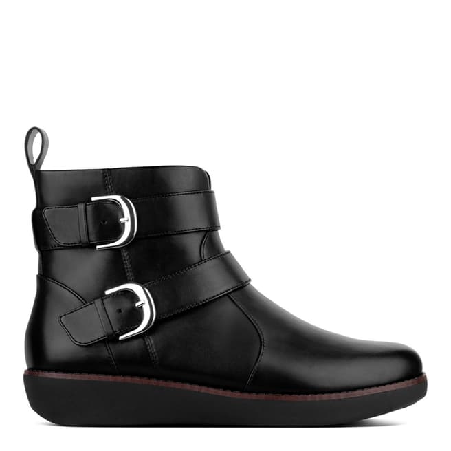 FitFlop Black Laila Double Buckle Leather Ankle Boots