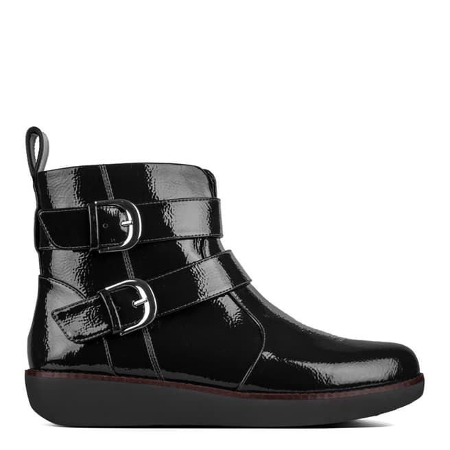 FitFlop Black Laila Double Buckle Patent Ankle Boots