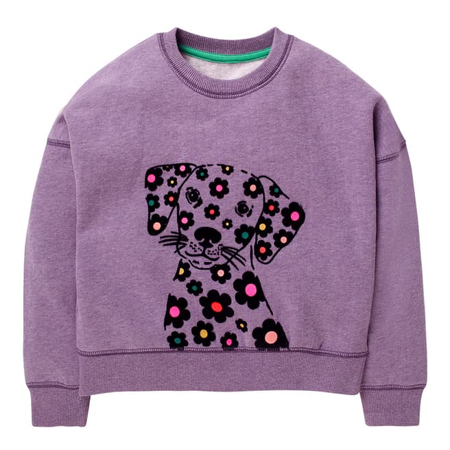 Boden Girls Purple Marl Dog Sweatshirt