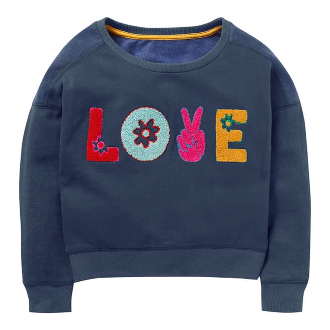 Boden Girls Blue Love Slogan Sweatshirt