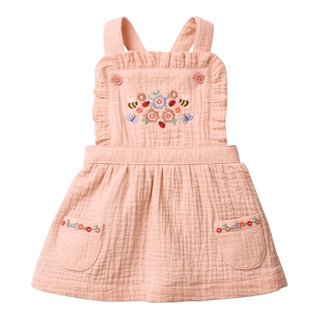Boden Baby Dusty Pink Floral Embroidered Pinafore