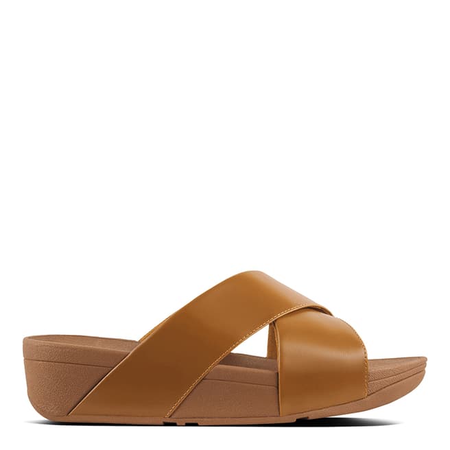 FitFlop Tan Lulu Leather Cross Slide Sandals