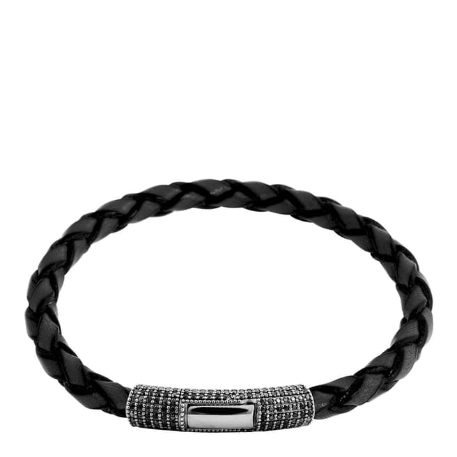 Tateossian Black Leather Pave Bracelet