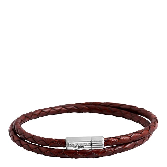 Tateossian Brown Leather Plaited Warp Bracelet