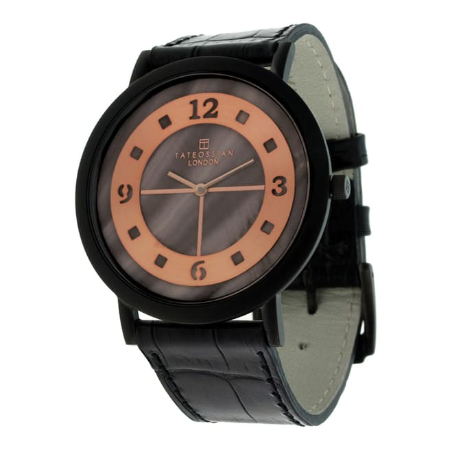 Tateossian Black Gunmetal Leather Watch