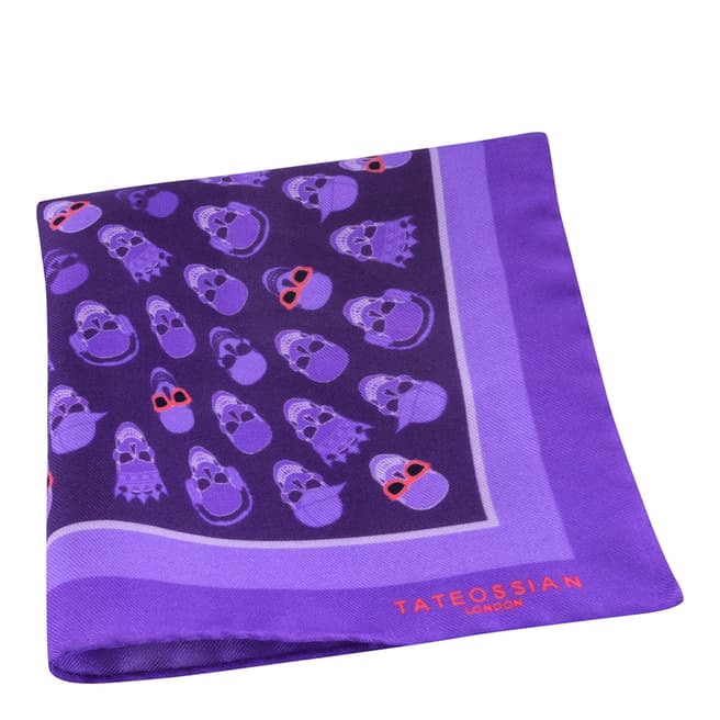 Tateossian Purple Skull Print Silk Pocket Square