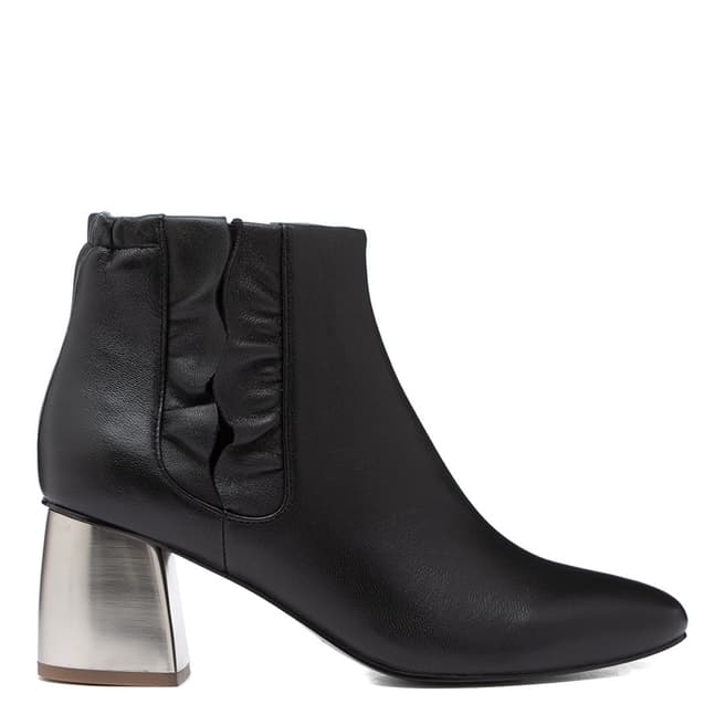 Jil Sander Black Leather Ankle Boots with Silver Heel