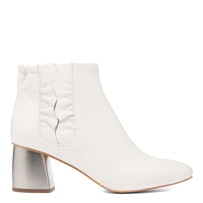 Jil Sander White Leather Ankle Boots with Silver Heel