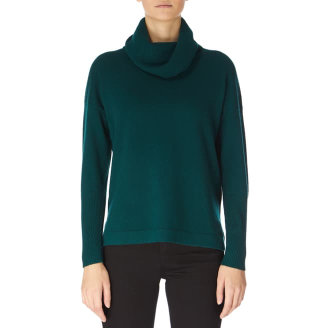 Jaeger Green Wool Cashmere Slouchy Cowl Neck Jumper