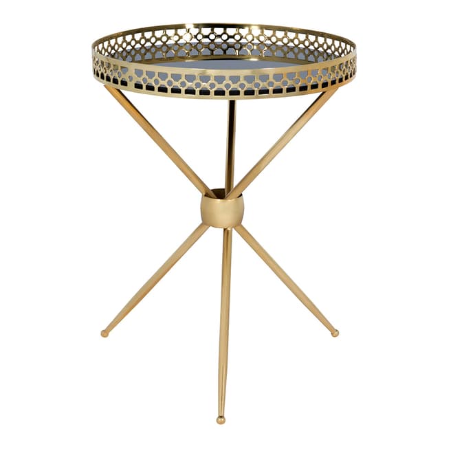 Serene Furnishings Bokara Gold Lamp Table Black Round Mirror Top