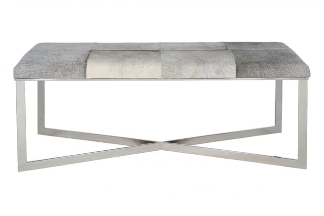 Serene Furnishings Erin Polished Stainless Steel Bench with Hairon