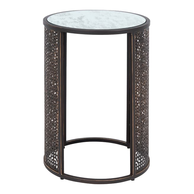 Serene Furnishings Kashmir Brown Round Side Lamp Table Mirrored Top