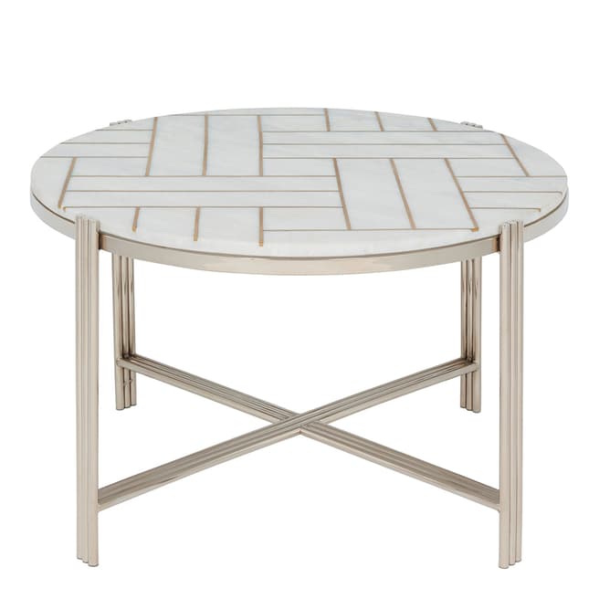 Serene Furnishings Noida Nickel Coffee Table White Marble Top with Brass Inlays