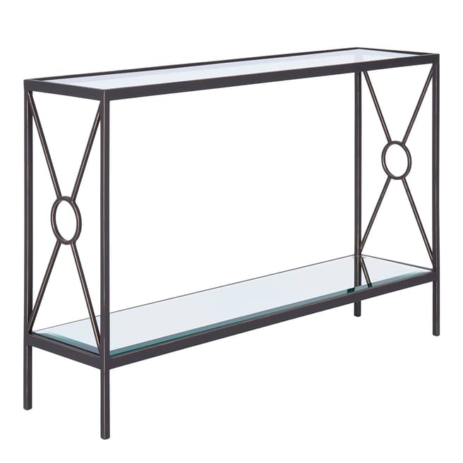 Serene Furnishings Patna Brown Console Table Mirrored Shelf Clear Glass Top