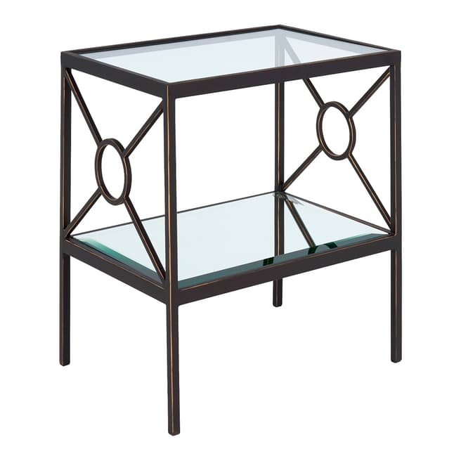 Serene Furnishings Patna Brown Side Table Mirrored Shelf Clear Glass Top