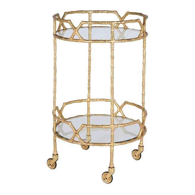 Serene Furnishings Ranchi Gold Bar Cart Round Bamboo Design
