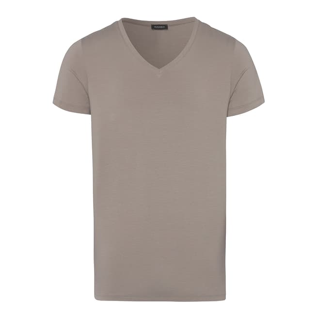 Hanro Greige Cotton Superior Short Sleeve Shirt V-Neck