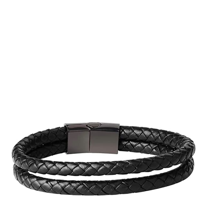 Stephen Oliver Men's Black Plated Steel / Leather Bracelet