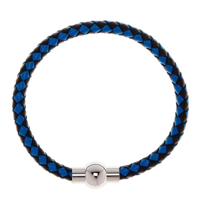 Stephen Oliver Blue And Black Woven  Leather Bracelet In Silver Plated