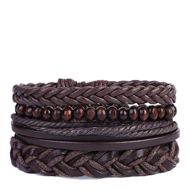 Stephen Oliver Brown Leather Woven Bracelet Set