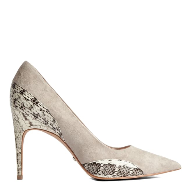Reiss Natural Mia Snake Detail Suede Court Shoes