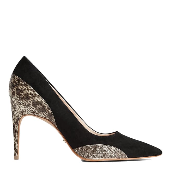 Reiss Black Mia Snake Detail Suede Court Shoes