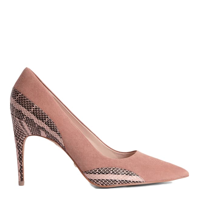 Reiss Blush Pink Mia Snake Detail Suede Court Shoes