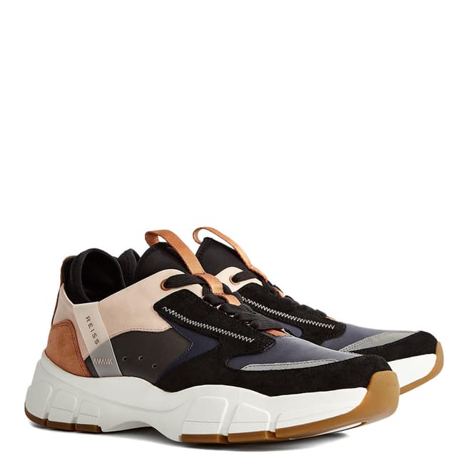 Reiss Black/Taupe Liam Monster Leather Sneakers