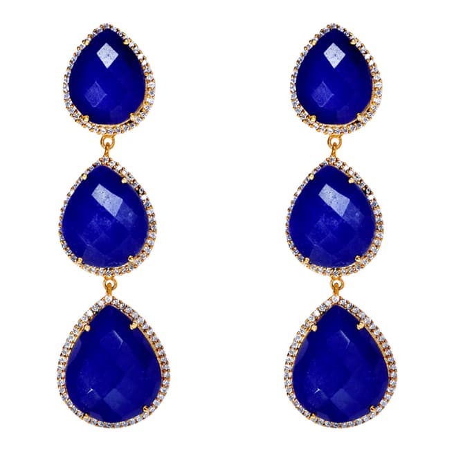 Liv Oliver 18K Gold Multi Sapphire Pear Embelished Drop Earrings