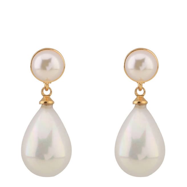 Liv Oliver 18K Gold Plated Double Pearl Drop Earrings