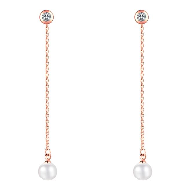 Chloe Collection by Liv Oliver 18K Rose Gold Plated Pearl & CZ Chain Earrings