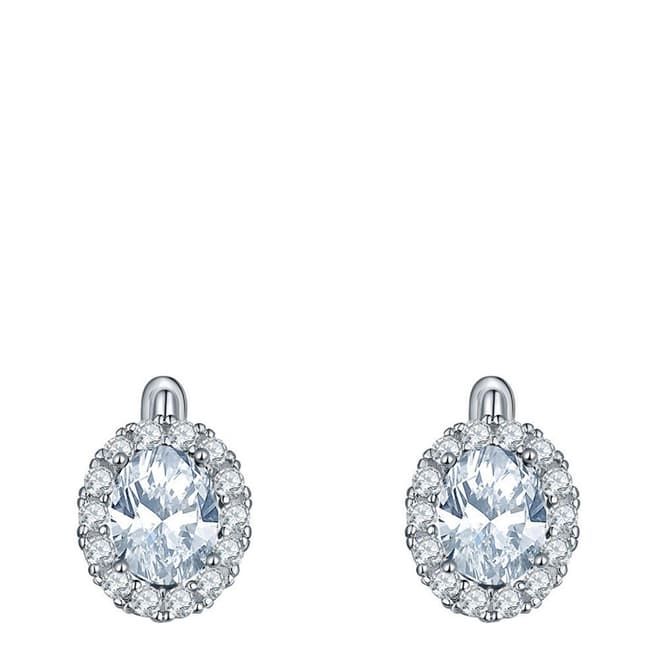 Liv Oliver Silver Plated Oval CZ Halo Earrings